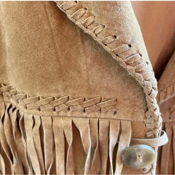 Mens size 44 vintage tan leather fringe Scully like new-never worn-no tags - Picture 3 of 6